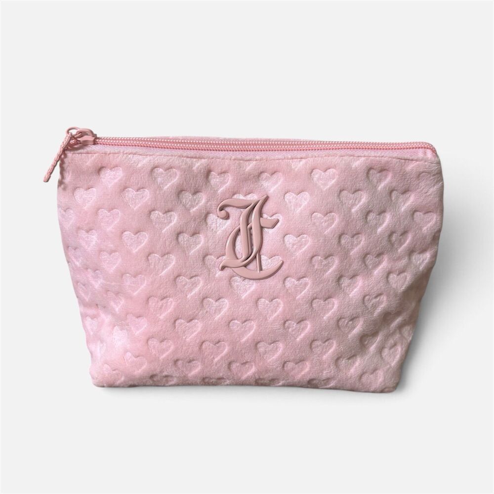 NWOT Juicy Couture Pink Velour/Plush Heart Cosmetic Bag